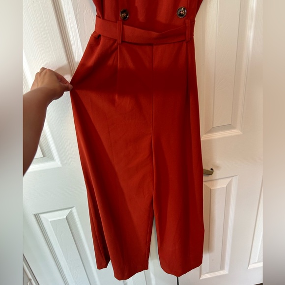 Have Jumpsuit Womens Large Burnt Orange Stretchy Wide Leg High Waist Tie Buttons - Picture 6 of 14